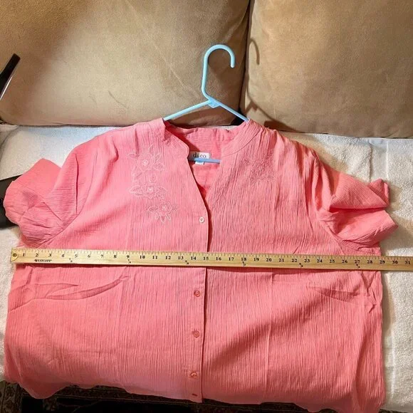 Denim & Co. Short Sleeve Embroidered Gauze Shirt Size 3X - Picture 9 of 13